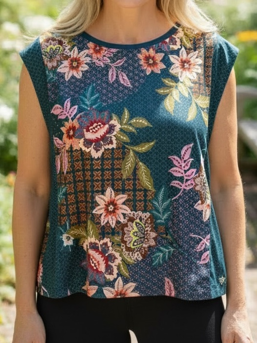 Johnny Was Teal Floral Patchwork Tank Top 143
